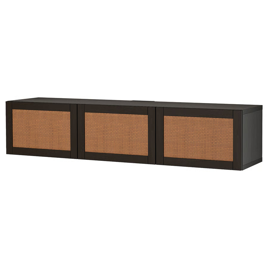 BESTA TV bench with doors, black-brown/Studsviken dark brown, 180x42x38 cm