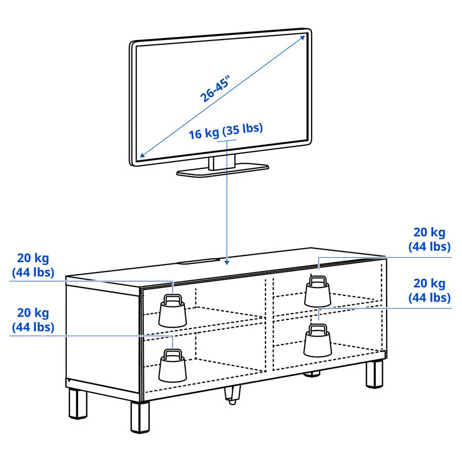 BESTA TV bench, black-brown Studsviken, 120x42x48 cm