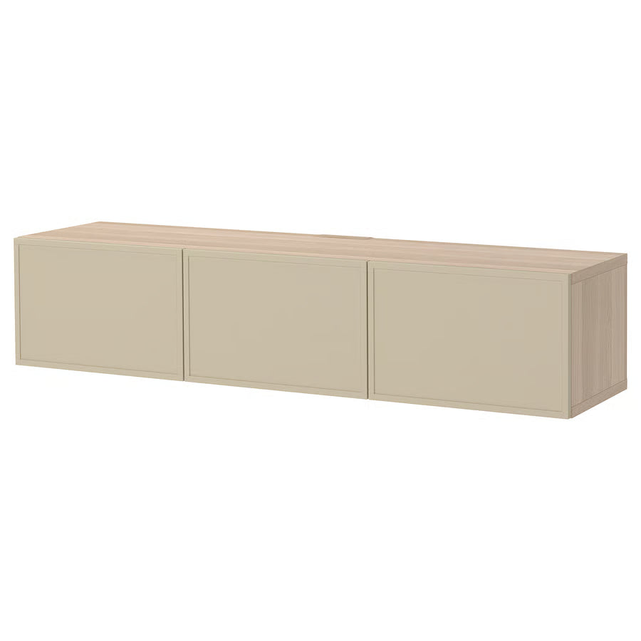 BESTA TV bench with doors, white stained oak effect/Krukmakare beige, 180x42x38 cm