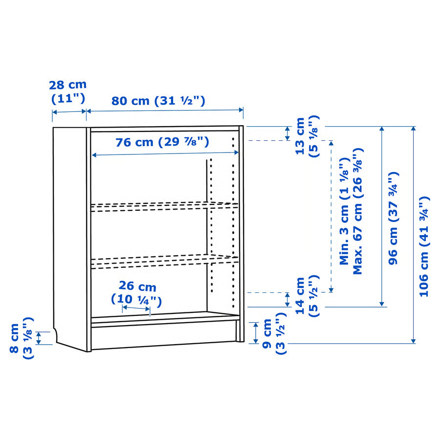 BILLY Bookcase, white, 80x28x106 cm