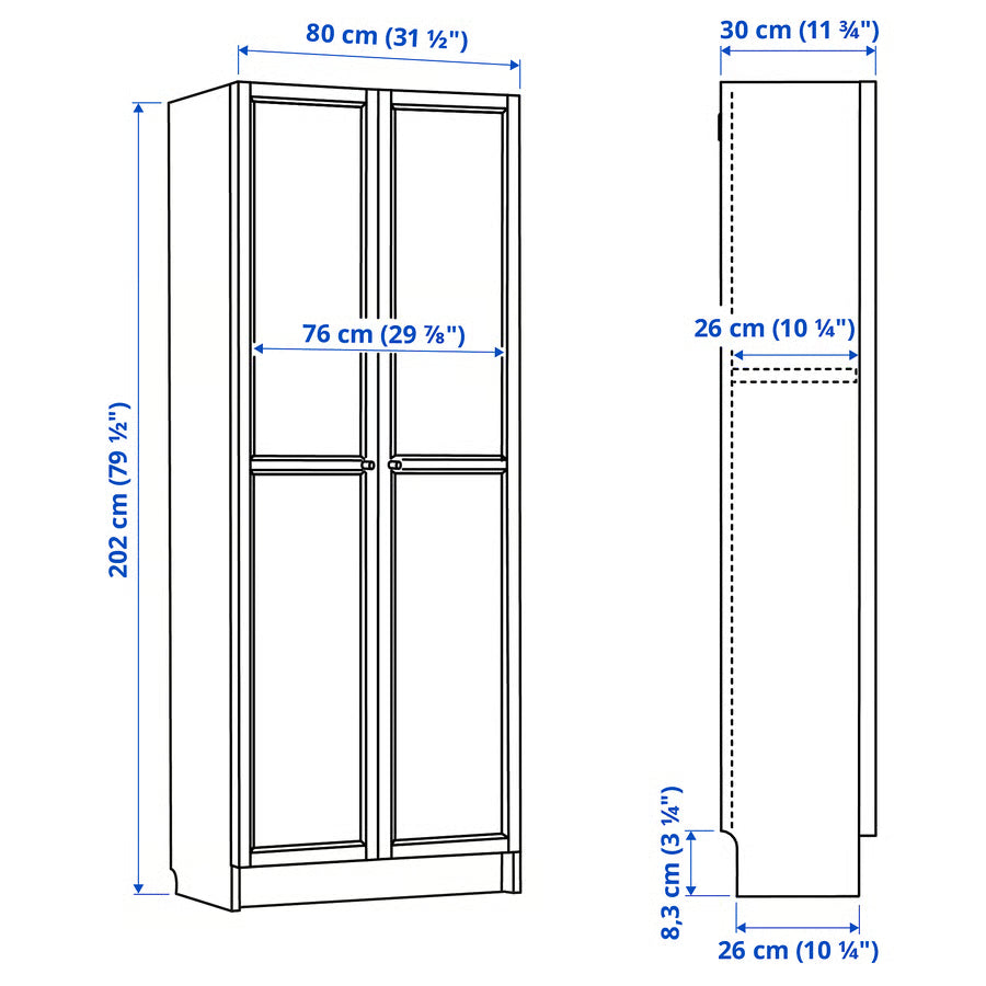 BILLY / HOGADAL Bookcase with doors, white, 80x30x202 cm