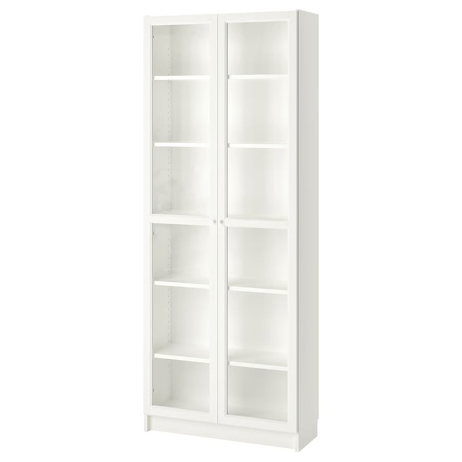 BILLY / OXBERG Bookcase with glass doors, white, 80x30x202 cm