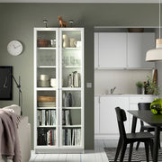 BILLY / OXBERG Bookcase with glass doors, white, 80x30x202 cm