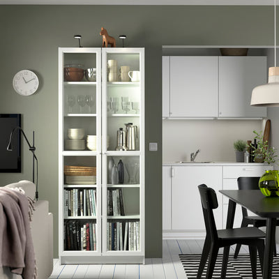 BILLY / OXBERG Bookcase with glass doors, white, 80x30x202 cm