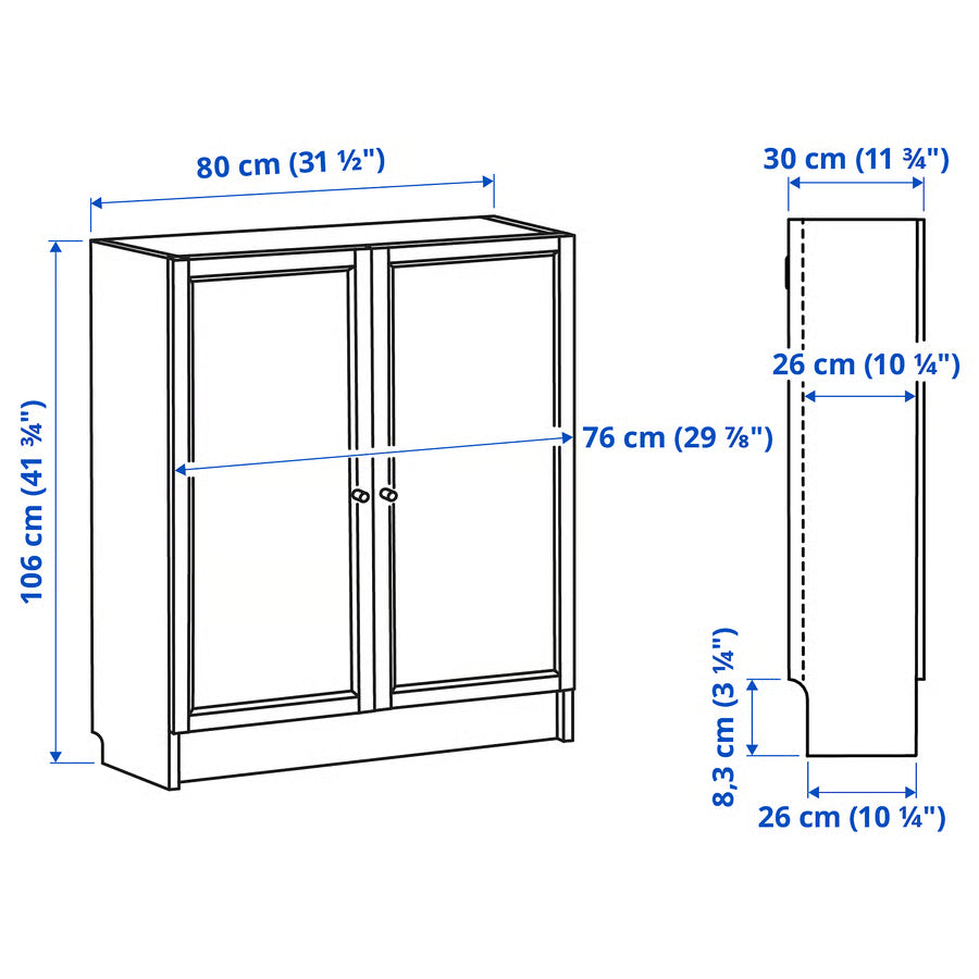 BILLY / OXBERG Bookcase with doors, white, 80x30x106 cm