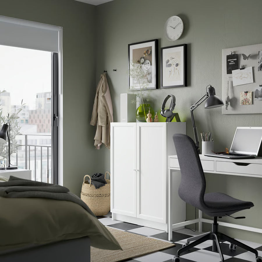 BILLY / OXBERG Bookcase with doors, white, 80x30x106 cm