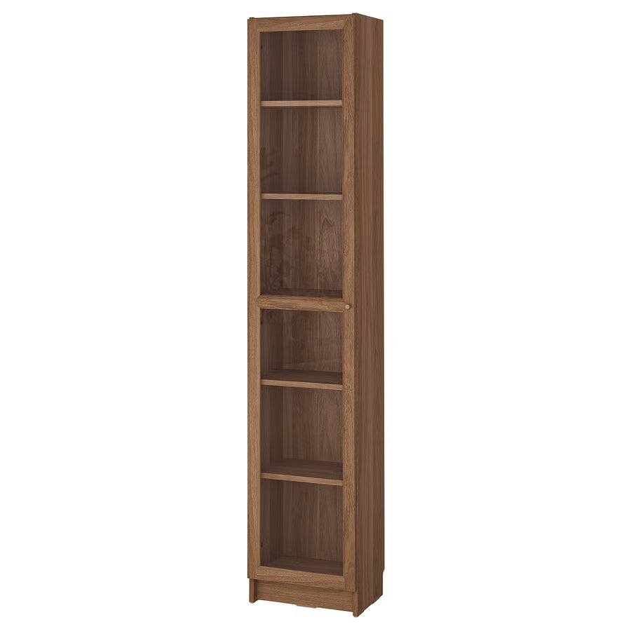 BILLY / OXBERG Bookcase with glass door, brown walnut effect, 40x30x202 cm
