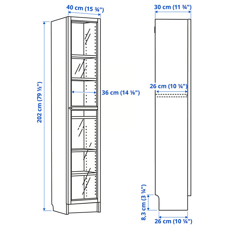 BILLY / OXBERG Bookcase with glass door, white/glass, 40x30x202 cm