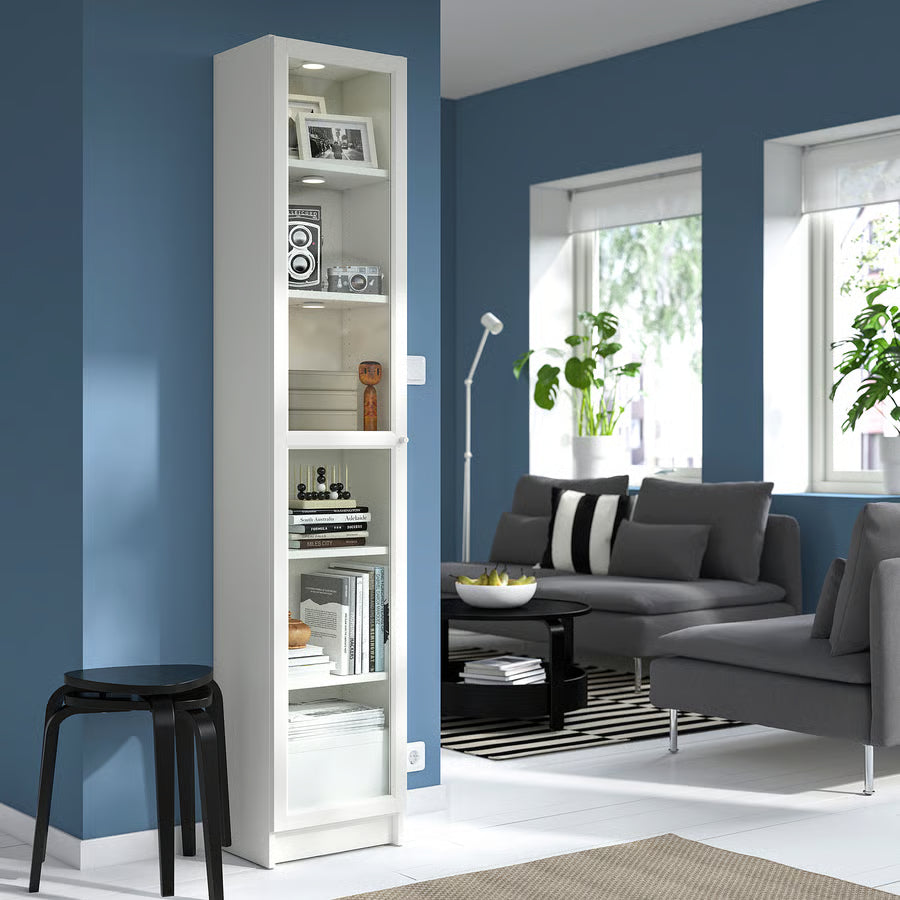 BILLY / OXBERG Bookcase with glass door, white/glass, 40x30x202 cm