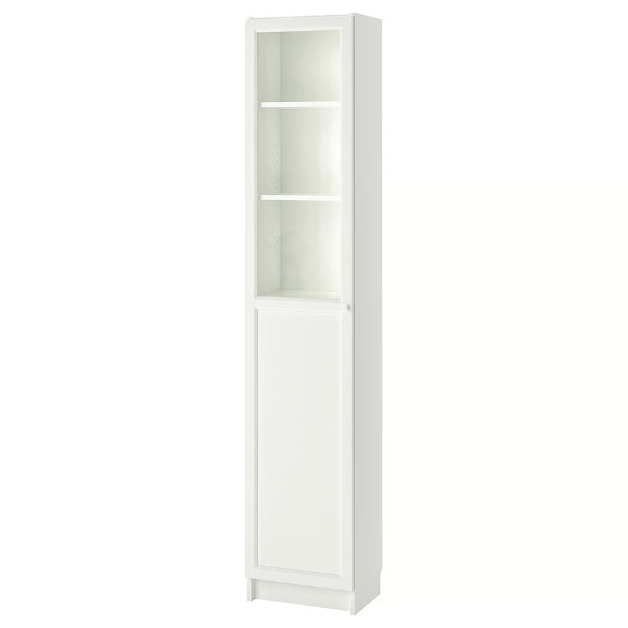 BILLY / OXBERG Bookcase with panel/glass door, white/glass, 40x30x202 cm