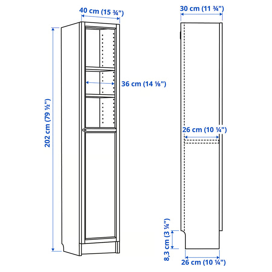 BILLY / OXBERG Bookcase with panel/glass door, white/glass, 40x30x202 cm