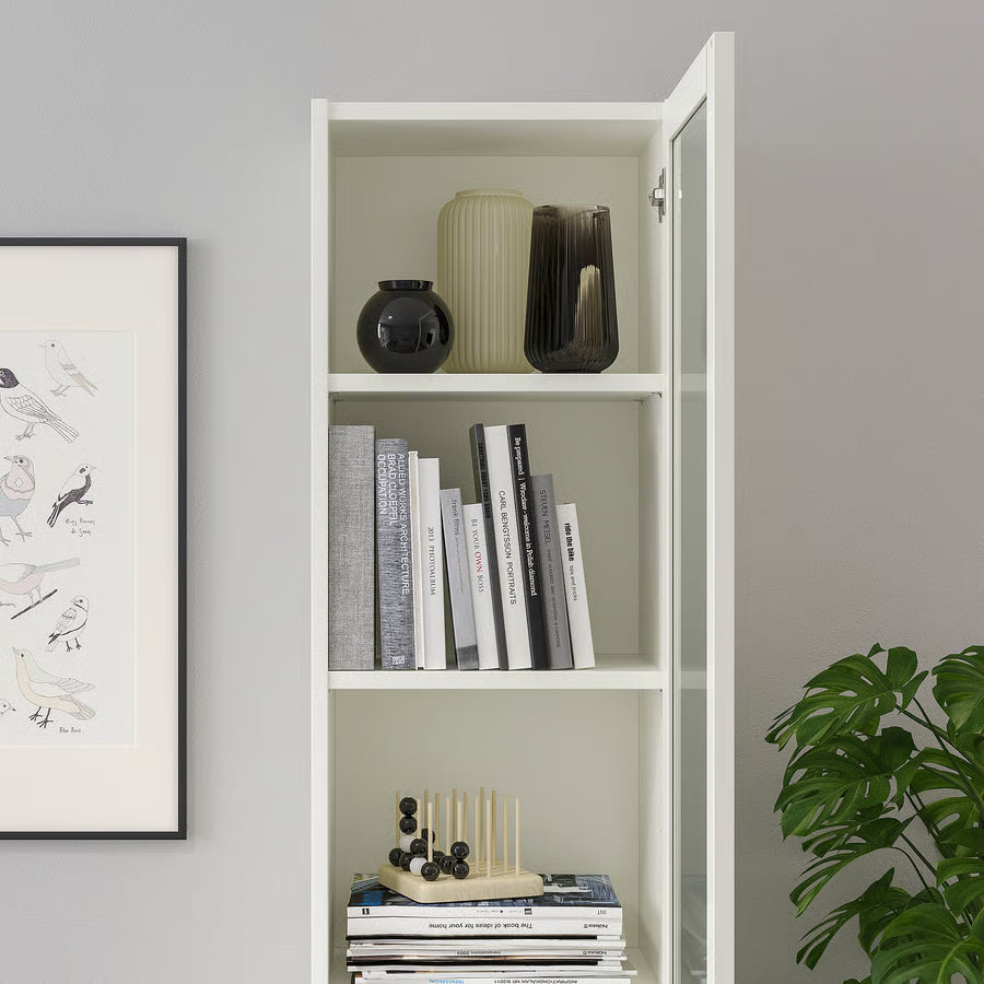 BILLY / OXBERG Bookcase with panel/glass door, white/glass, 40x30x202 cm