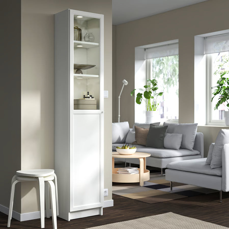 BILLY / OXBERG Bookcase with panel/glass door, white/glass, 40x30x202 cm