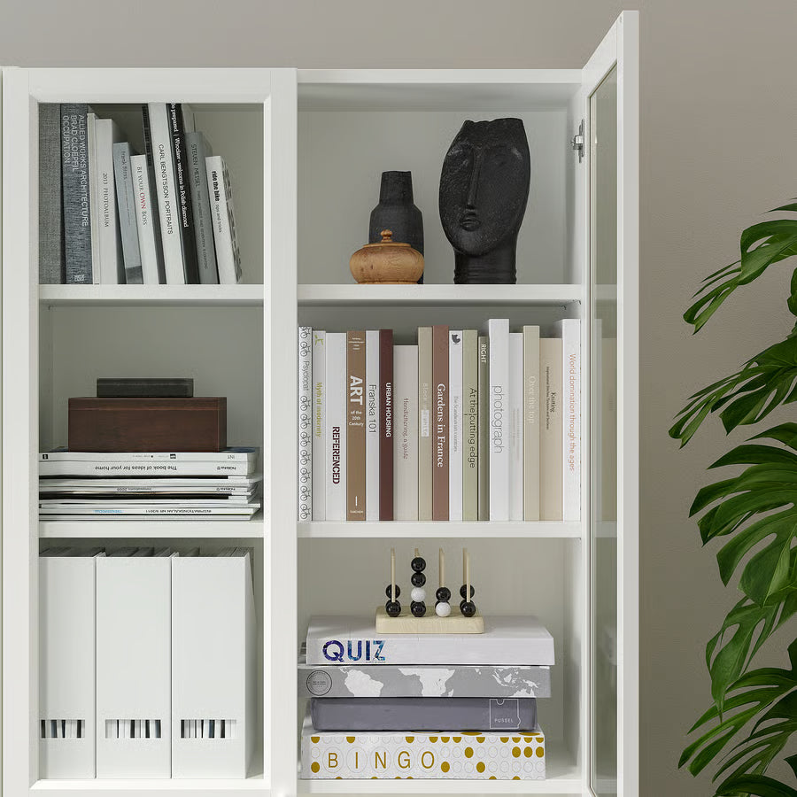 BILLY / OXBERG Bookcase with panel/glass doors, white, 80x30x202 cm