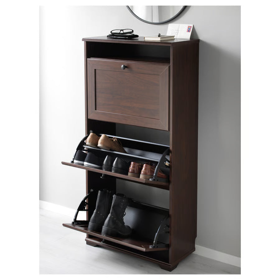 BRUSALI Shoe cabinet with 3 compartments, brown, 61x30x130 cm