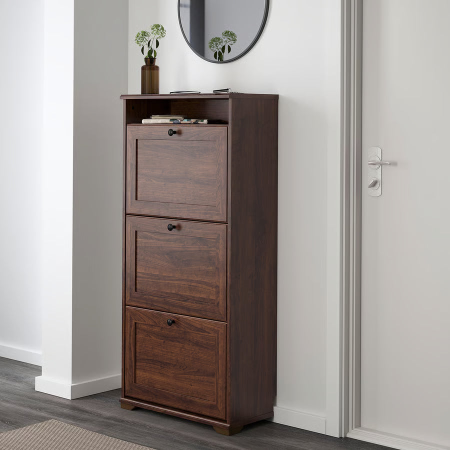 BRUSALI Shoe cabinet with 3 compartments, brown, 61x30x130 cm