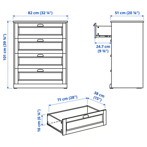 FAGELFJALLET Chest of 4 drawers, black oak effect, 82x51x101 cm