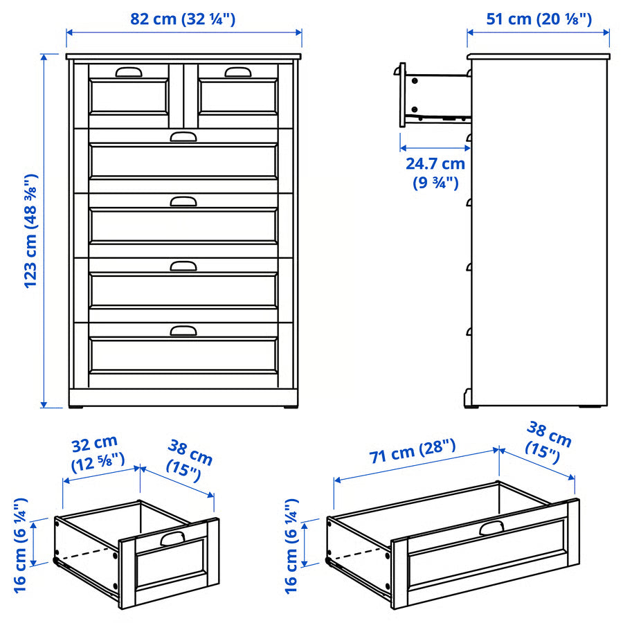 FAGELFJALLET Chest of 6 drawers, black oak effect, 82x51x123 cm