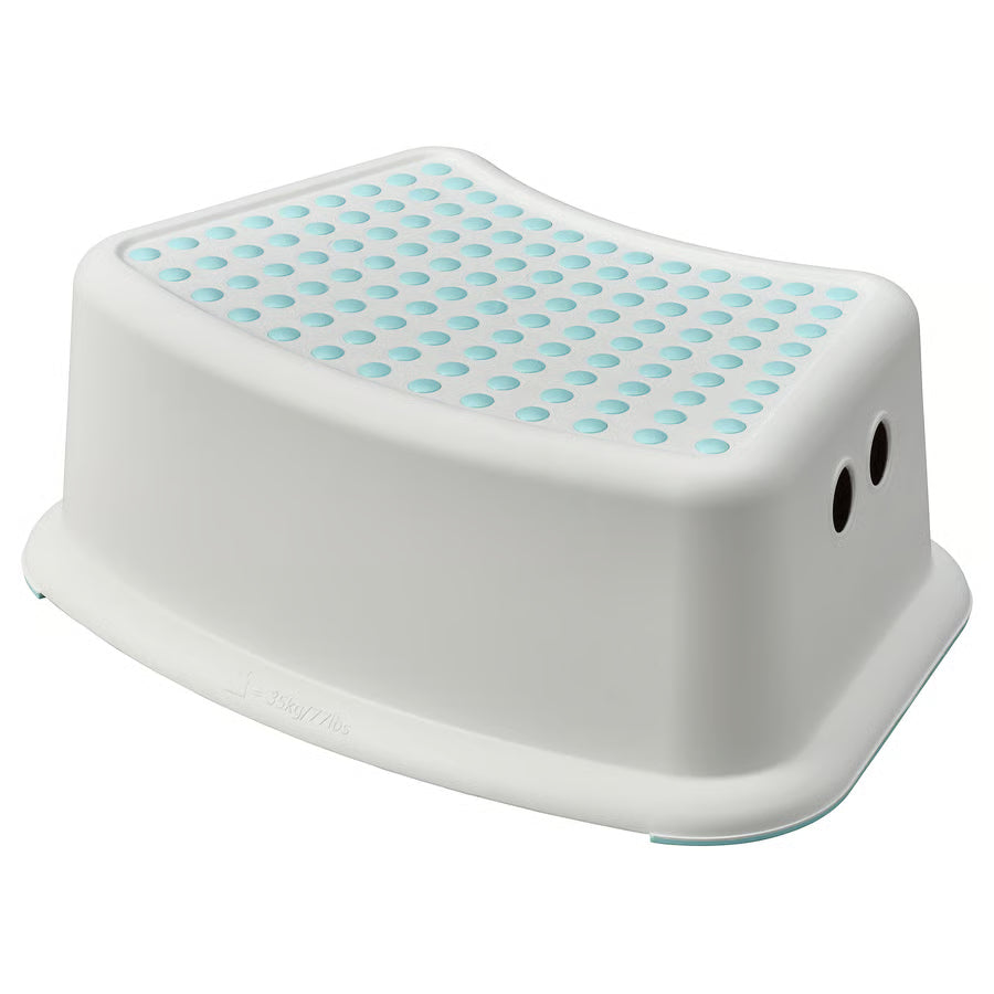 FORSIKTIG Children's stool, white/turquoise