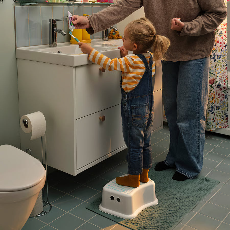 FORSIKTIG Children's stool, white/turquoise