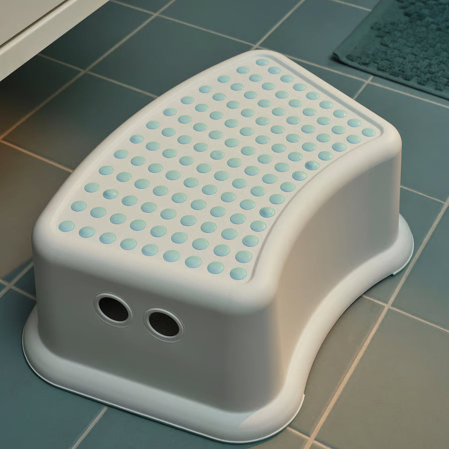 FORSIKTIG Children's stool, white/turquoise