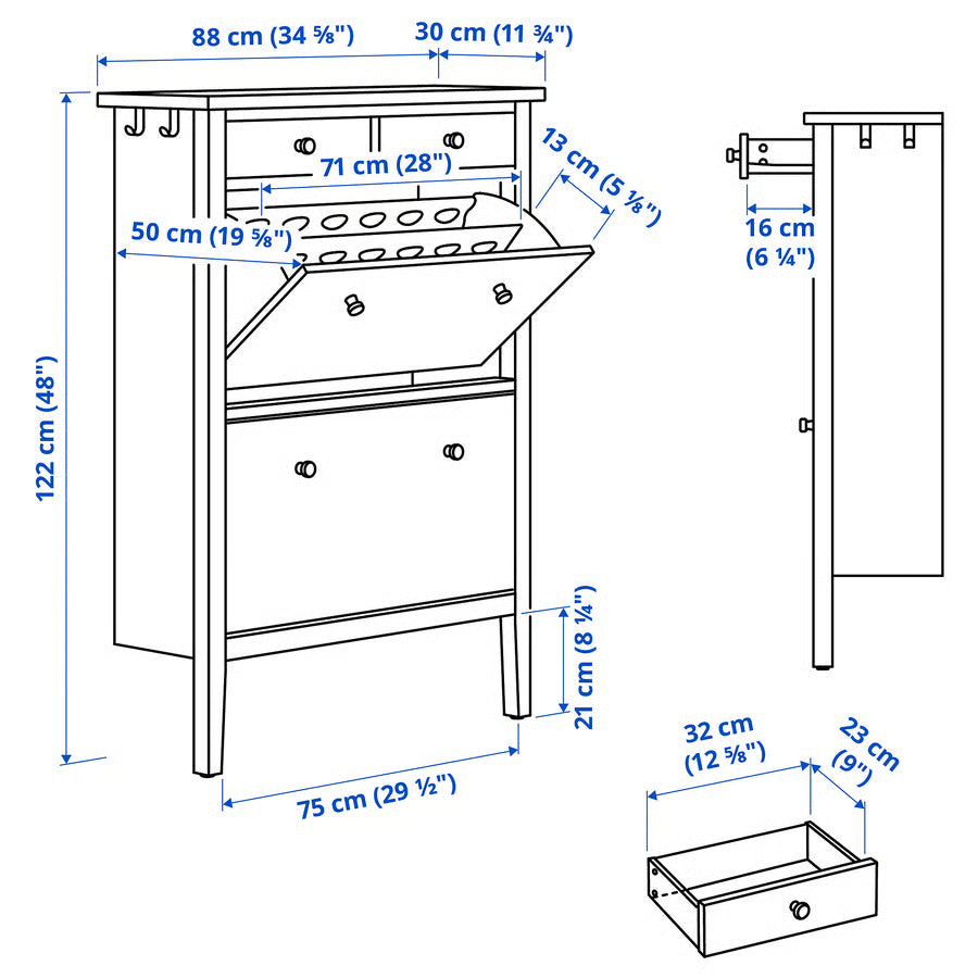 GULLABERG Shoe cabinet with 2 compartments, white, 88x30x122 cm