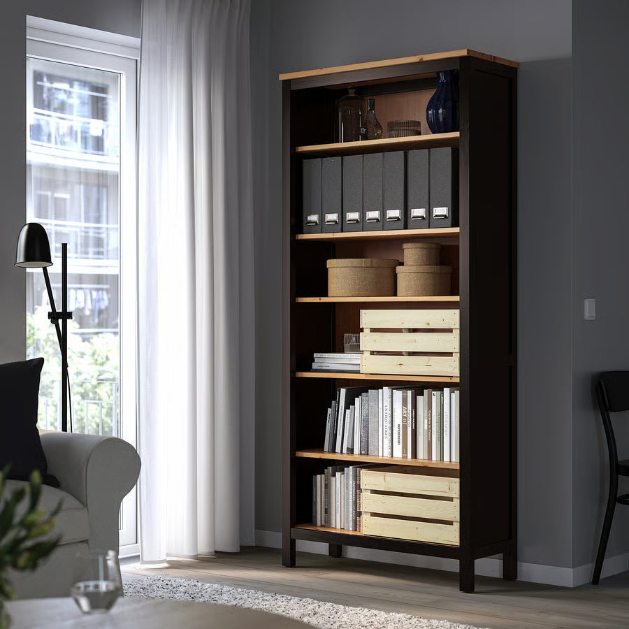 HEMNES Bookcase, black-brown/light brown, 90x198 cm
