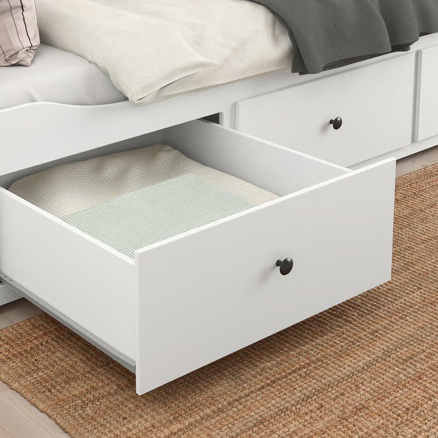HEMNES Day-bed w 3 drawers/2 mattresses, white, 80x200 cm