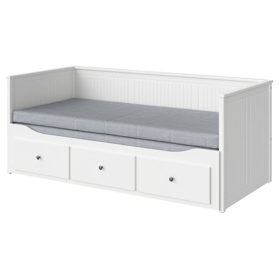 HEMNES Day-bed w 3 drawers/2 mattresses, white, 80x200 cm