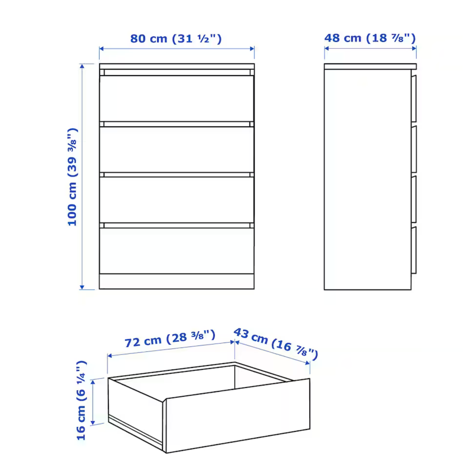 MALM Chest of 4 drawers, white stained oak veneer, 80x100 cm