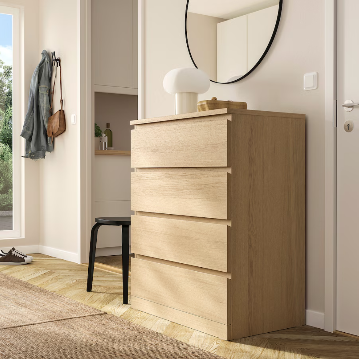 MALM Chest of 4 drawers, white stained oak veneer, 80x100 cm