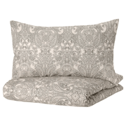 JATTEVALLMO Duvet cover and pillowcase, beige/dark grey, 150x200/50x80 cm