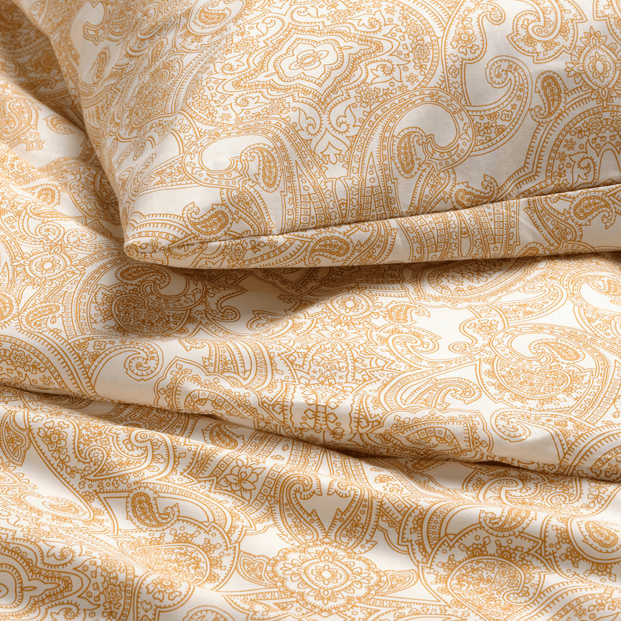 JATTEVALLMO Duvet cover and pillowcase, yellow/white, 150x200/50x80 cm