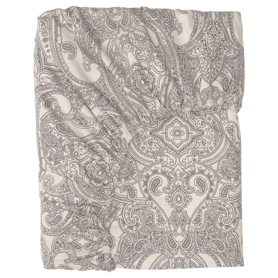 JATTEVALLMO Fitted sheet, beige/dark grey, 90x200 cm SINGLE
