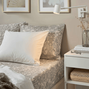 JATTEVALLMO Fitted sheet, beige/dark grey, 90x200 cm SINGLE