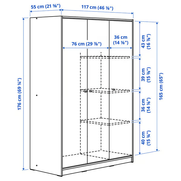 KLEPPSTAD Wardrobe with 3 doors, white, 117x176 cm