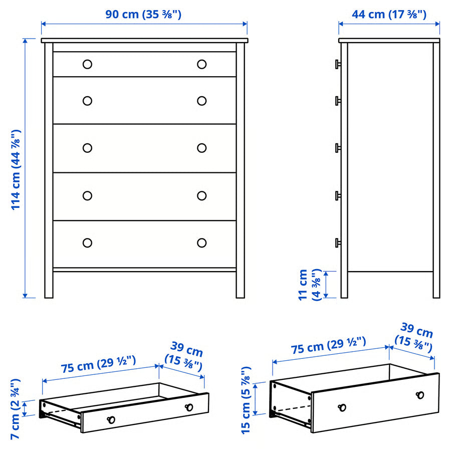 KOPPANG Chest of 5 drawers, black-brown, 90x44x114 cm