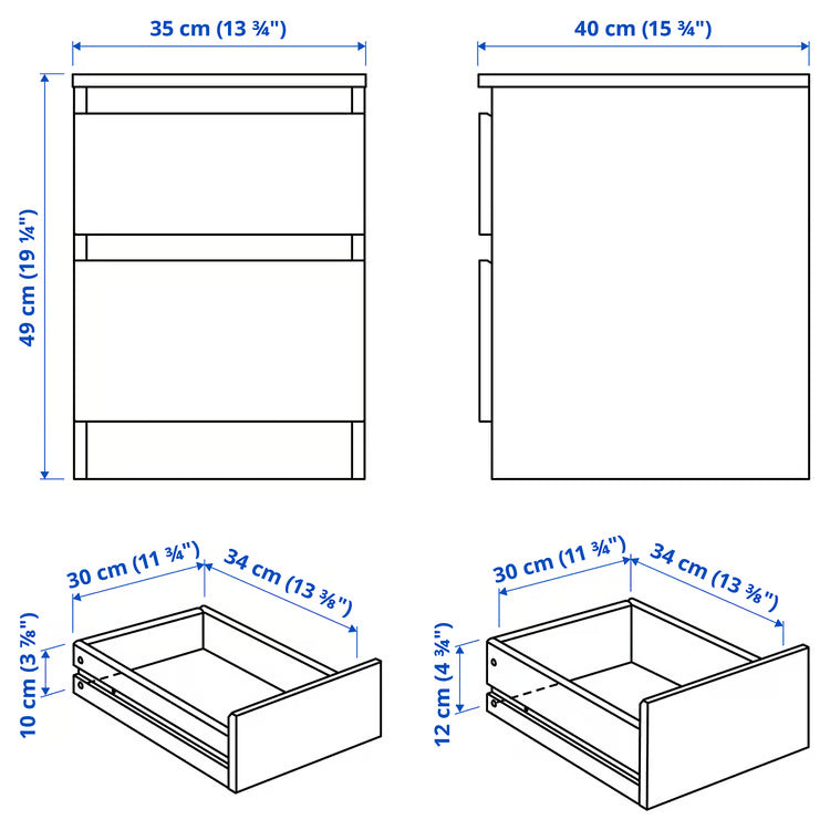 KULLEN Chest of 2 drawers, white, 35x49 cm