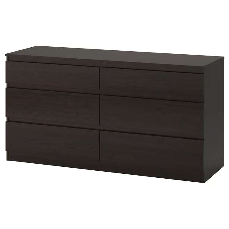 KULLEN Chest of 6 drawers, black, 140x72 cm