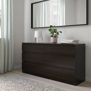 KULLEN Chest of 6 drawers, black, 140x72 cm