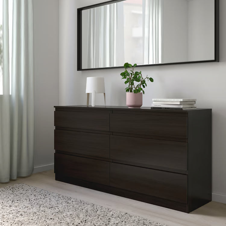 KULLEN Chest of 6 drawers, black, 140x72 cm