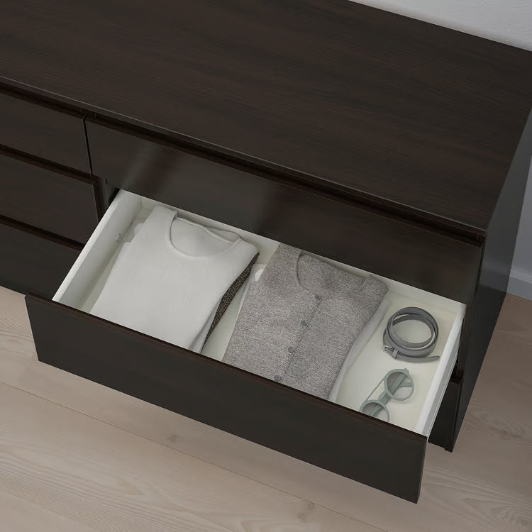 KULLEN Chest of 6 drawers, black, 140x72 cm