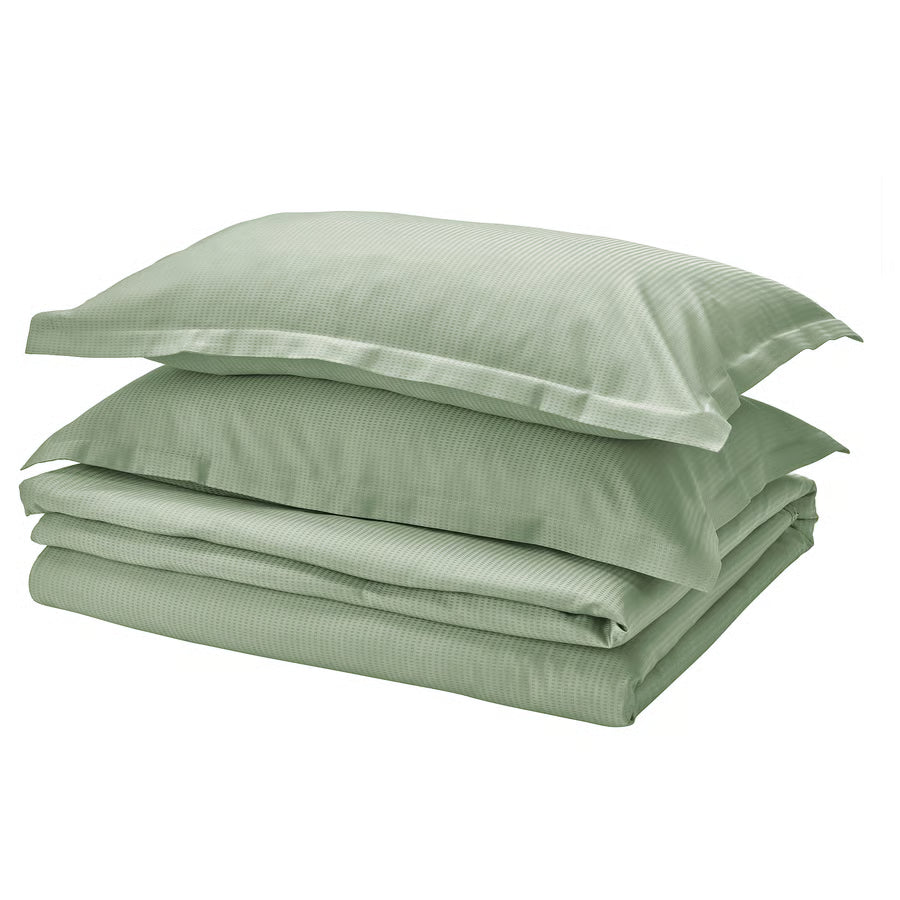 LAKEVANDEROT Duvet cover and 2 pillowcases, light grey-green, 200x200/50x80 cm
