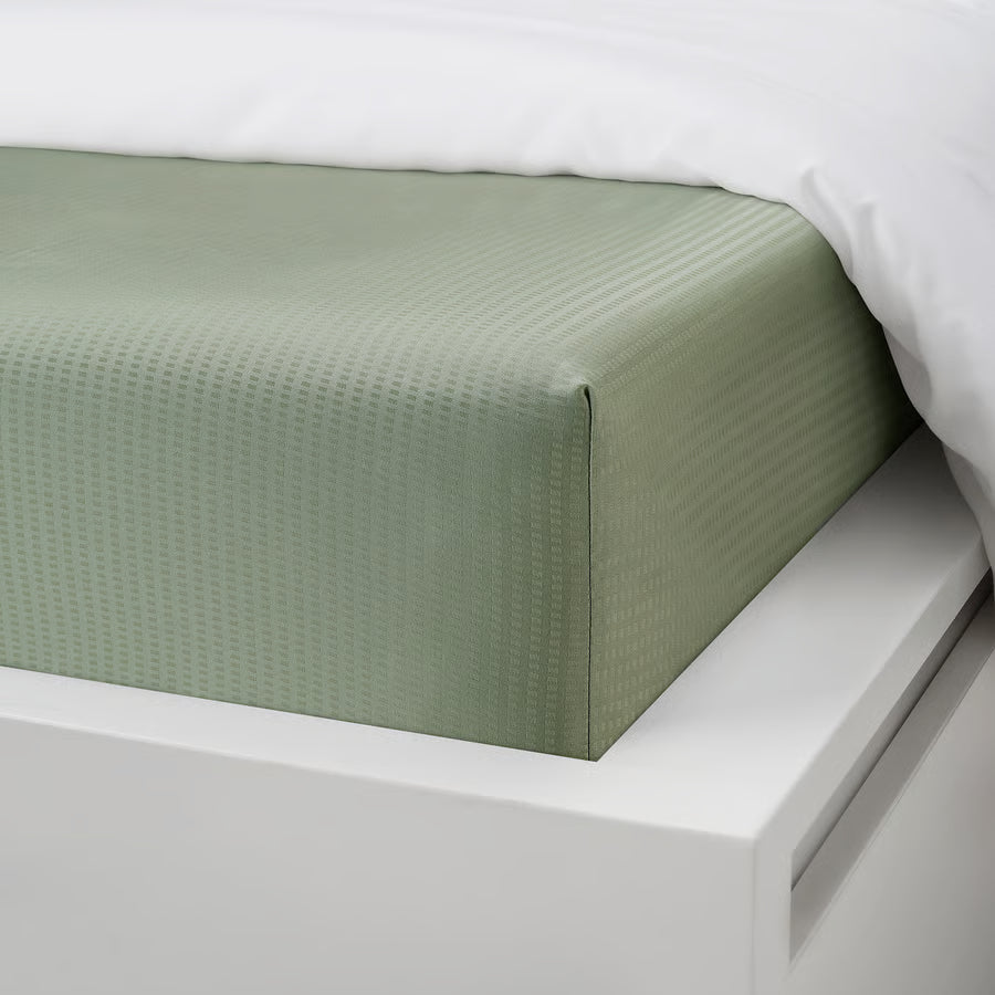 LAKEVANDEROT Fitted sheet, light grey-green, 150x200 cm