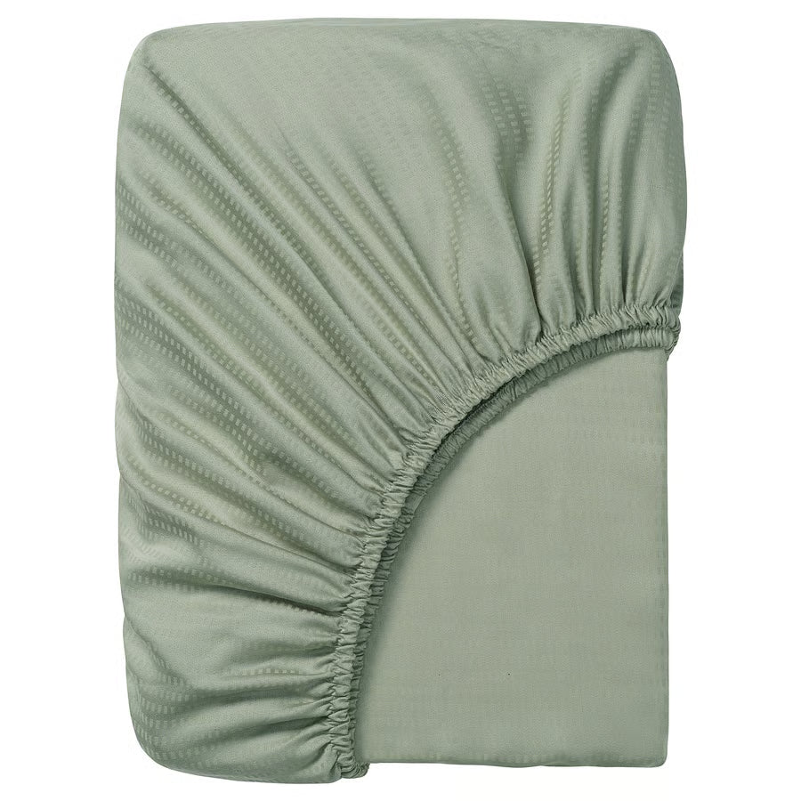 LAKEVANDEROT Fitted sheet, light grey-green, 150x200 cm