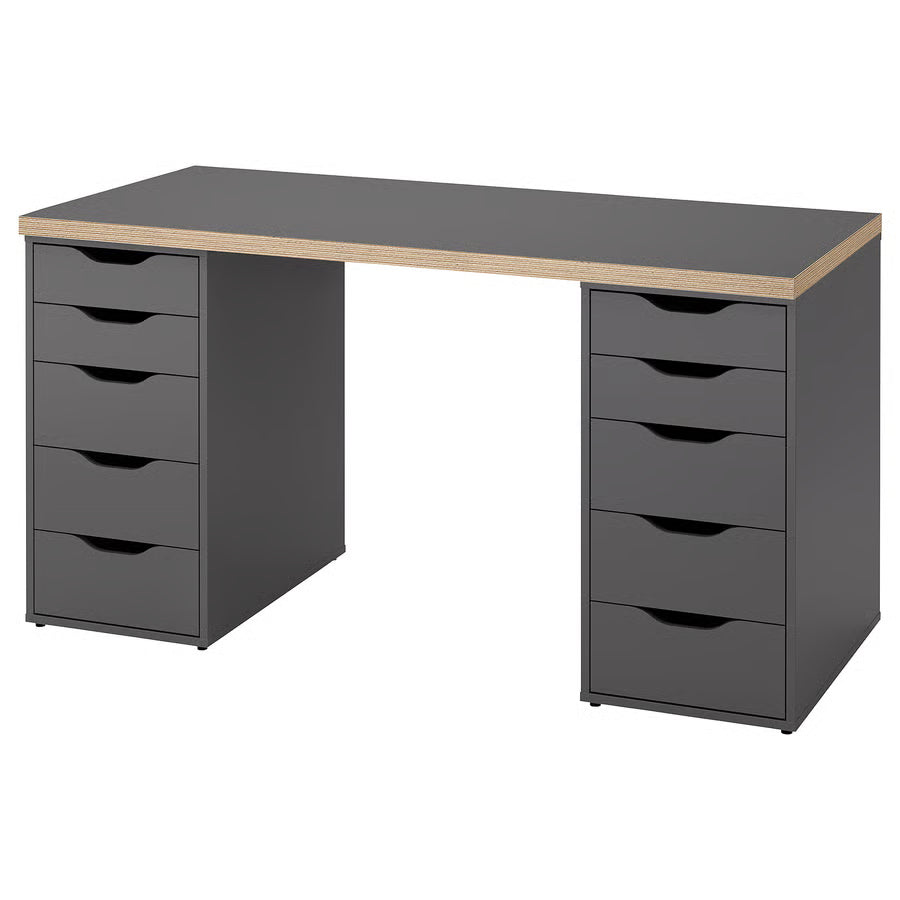 LAGKAPTEN / ALEX Desk, grey/wood effect, 140x60 cm