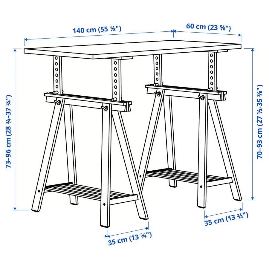 LAGKAPTEN / MITTBACK Desk, grey/wood effect birch, 140x60 cm
