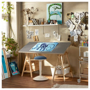 LAGKAPTEN / MITTBACK Desk, grey/wood effect birch, 140x60 cm