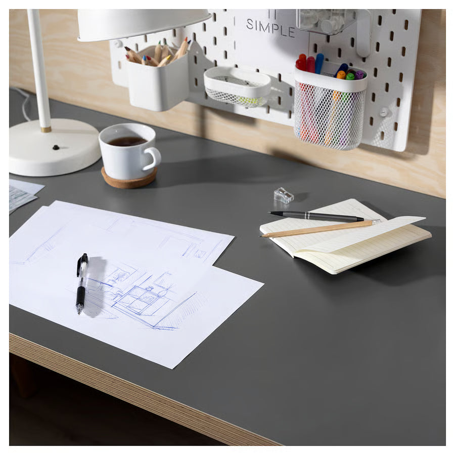 LAGKAPTEN Table top, dark grey/wood effect, 140x60 cm