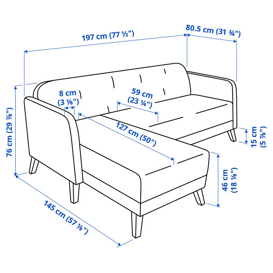 LINANAS 3-seat sofa, with chaise longue/Vissle beige
